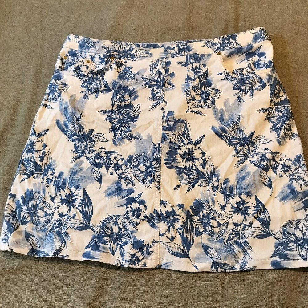 Hearts of Palm Floral Skort Mini Skirt Women 14 G.Blue White Hawaiian Golf